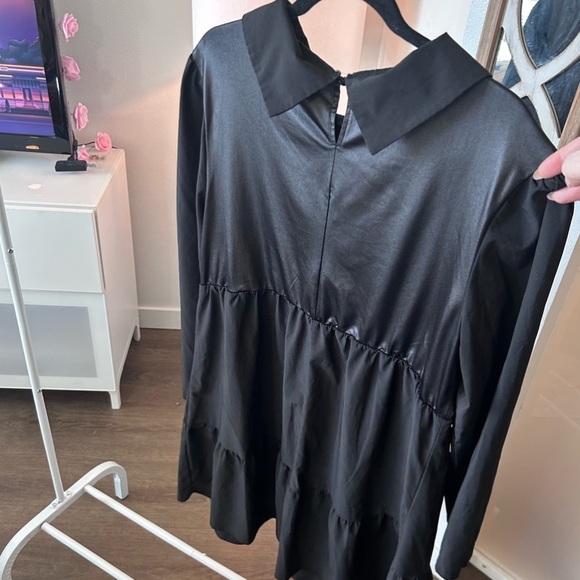 Tiered collared long sleeve mixed media mini dress - Picture 4 of 5